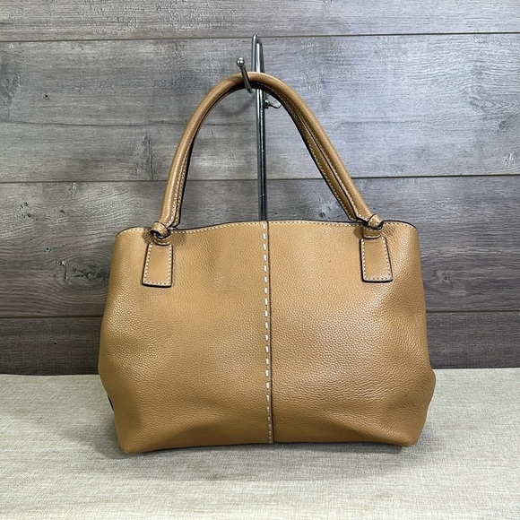 Tory Burch Mcgraw Satchel Handbag Pebbled Leather Brown Purse Tote Bag - Picture 2 of 16